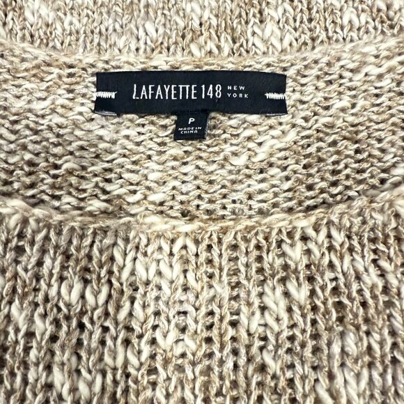 Lafayette 148 New York Open Knit Tan Linen Blend Sweater Size P (0-2) - Picture 3 of 6
